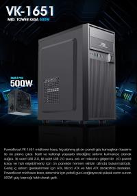 PowerBoost VK-1651 500w USB 3.0+USB 2.0 ATX Full Siyah Kasa 